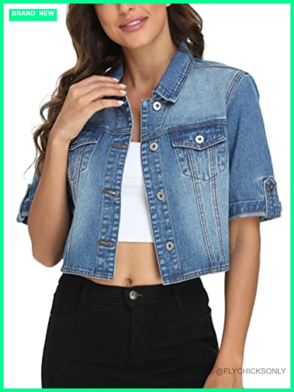 MISS MOLY Women's Cropped Denim Jacket Short Sleeve Button Up